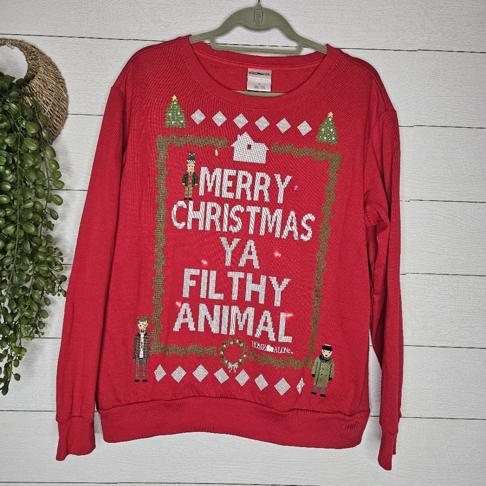Light Up Home Alone Ugly Christmas Sweater Red Size XL